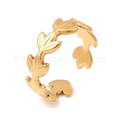 女性用304ステンレススチールカフオープンリング  葉  イオンプレーティング（ip）  18KGP本金メッキ  6.5mm  内径：18mm&nbsp;RJEW-L342-08G
