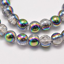 電気メッキ合成クラックルクォーツビーズ連売り  ラウンド  ミックスカラー  8mm  穴：1mm  約50個/連  15.7インチ&nbsp;EGLA-J067-8mm-M