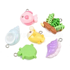海洋生物をテーマにした不透明樹脂製ペンダント  ミックスシェイプチャーム  プラチナ鉄ループ付き  ミックスカラー  16~28x15~24x8~9mm  穴：2mm&nbsp;RE-CBA3221-02P