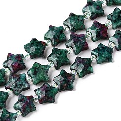 天然石ルビーインゾイサイトビーズ連売り  シードビーズで  多面カットスター  9~11x9~11x4~4.5mm  穴：1mm  約16個/連  0.7~7.28''（17.5~18.5センチメートル）  ビーズ：直径3mm  厚さ2mm  穴：0.7~0.9mm&nbsp;G-T138-194
