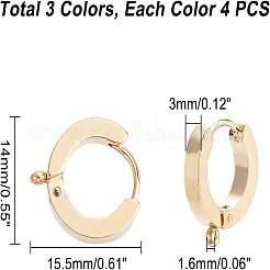 12個 3色 304ステンレススチール ハギーフープピアス金具  垂直ループ付き  リング  ミックスカラー  15.5x14x3mm  穴：1.6mm  ピン：1mm  4個/カラー&nbsp;STAS-UN0023-05