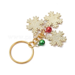 スノーフレーク合金エナメルと真鍮ベルペンダントキーチェーン  クリスマステーマ  鉄のスプリットキーリング付き  ゴールドカラー  7.6cm&nbsp;KEYC-JKC00879