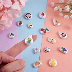 32個16スタイル3DプリントABSプラスチックイミテーションパールビーズ  てんとう虫のティアドロップと猫の足跡とナザールボンジュウのハート  ミックスカラー  11~20x10~18x4~7mm  2個/スタイル&nbsp;KY-SZ0001-42