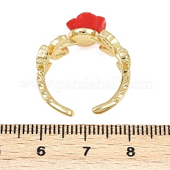 花の樹脂カフリング  真鍮パーツ  カドミウムフリー＆鉛フリー  18KGP本金メッキ  9.5mm&nbsp;RJEW-P155-01A-G