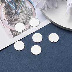 真鍮チャーム  空白タグのスタンプ  フラットラウンド  銀色のメッキ  17x1mm  穴：1mm  30個/箱&nbsp;KK-BC0006-81S