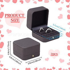 合成皮革の結婚指輪ギフト収納ボックス  正方形  ダークスレートグレー  6.8x6.8x4.4cm&nbsp;CON-WH0086-154B