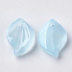 透明スプレー塗装ガラスペンダント  葉  ライトスカイブルー  16x11.5x3.5mm  穴：1.5mm&nbsp;GLAA-S054-001A-02
