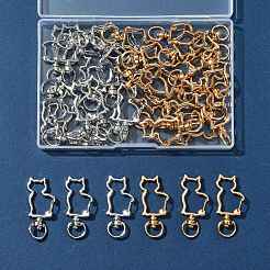 40色の合金製回転スナップフック留め具2個。  ミックスカラー  猫の形  40x19x5.5~6mm  穴：5x8.8~9.2mm  20個/カラー&nbsp;FIND-FS0004-73E