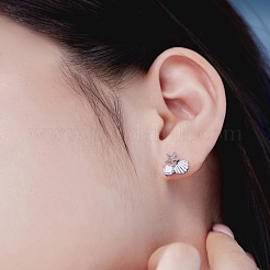 スター 925 スターリング シルバー マイクロ パヴェ キュービックジルコニア シェル パール スタッド イヤリング 女性用  スター  プラチナメッキ  11.5x10mm&nbsp;EJEW-Q384-01P