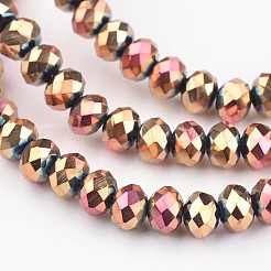 電気メッキガラスビーズ連売り  多面カット  ロンデル  ローズゴールドメッキ  4x3mm  穴：1mm  約146個/連  18.8インチ&nbsp;X-EGLA-G014-4mm-FP01