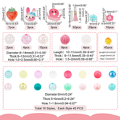 DIYジュエリー作りパーツキット  ラウンド & スクエア & パンプキン アクリル ビーズを含む  花 & いちご & うさぎ レジン & プラスチック カボション  タコ樹脂とポリコットンのタッセルペンダント  ミックスカラー  892個/箱&nbsp;DIY-AR0003-01
