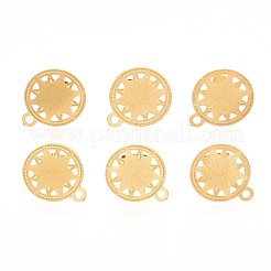 304ステンレススチールスタッドピアス金具  カン付き  フラットラウンド  ゴールドカラー  16x13mm  穴：1mm  ピン：0.7mm&nbsp;STAS-S079-33A
