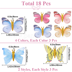 18個 6スタイル 布製蝶ワニ口ヘアクリップ  合金クリップ付き  ミックスカラー  35~40x45~50x8mm  3個/スタイル&nbsp;OHAR-GF0001-39