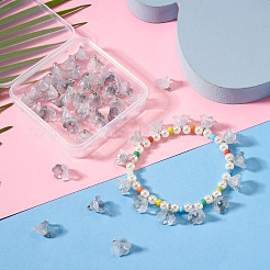 38個のガラスチャーム  花  プラチナトーンの真鍮ループとグリッターパウダー付き  グラデーションカラー  グレー  10.5x11mm  穴：2mm&nbsp;GLAA-TADJ0001-19D