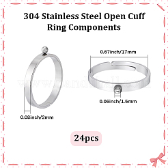 304ステンレススチール製指輪セッティング24個  ループリングベース  ステンレス鋼色  2mm  穴：1.5mm  内径：17mm&nbsp;STAS-BBC0010-09A