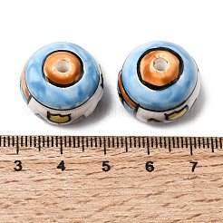 手作りの陶器ビーズ  手描きの陶器ビーズ  チューリップ模様の丸型  パープル  19x16.5~17mm  穴：3mm&nbsp;PORC-A034-05B