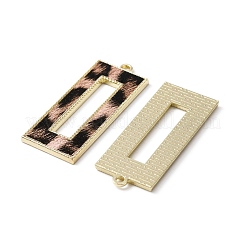 PUレザーペンダント  ライトゴールドメッキ合金パーツ  ヒョウ柄の中空長方形  ピンク  43x18x2mm  穴：1.8mm&nbsp;FIND-WH0125-84LG-03