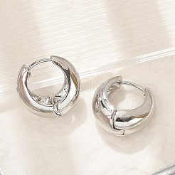 女性のための真鍮のフープピアス  リング  プラチナ  16x9mm&nbsp;EJEW-U041-02P
