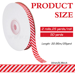 25ヤードのクリスマスストライプポリエステルグログランリボン  衣類用アクセサリー  レッド  3/8インチ（10mm）&nbsp;OCOR-WH0090-96