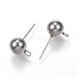 変色しない304ステンレススチールボールスタッドピアス金具  カン付き  ステンレス鋼色  20x11x8mm  穴：2mm  ピン：0.7mm&nbsp;X-STAS-G099-10P