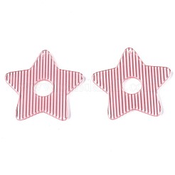 ストライプセルロースアセテート（樹脂）ペンダント  スター  ショッキングピンク  36x37.5x2mm  穴：1.4mm&nbsp;KY-T040-51C