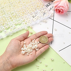 4 スタイル ABS プラスチック模造真珠ビーズ  ラウンド  古いレース  4~10mm  穴：1.6~2.3mm&nbsp;KY-YW0001-72B