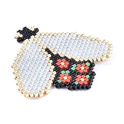 手作りシードビーズペンダント  弾性糸で  織機模様  花束  カラフル  39~40x41x1.5~2mm&nbsp;SEED-I012-27