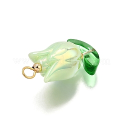 UVメッキアクリルパーツ  花  スプレー塗装された透明ガラス  ゴールドカラー  28x13.5~14x12mm  穴：2.8~3mm&nbsp;PALLOY-TA00270