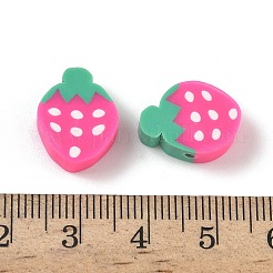 果物と野菜をテーマにした手作りポリマー粘土ビーズ  ジュエリー工芸用品のDIY用  苺  15.5x12.5x5.5mm  穴：1.8mm&nbsp;CLAY-F006-02C