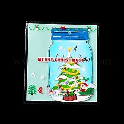 クリスマステーマのプラスチック耐熱皿バッグ  粘着式  チョコレート用  キャンディ  クッキー  正方形  淡いターコイズ  130x100x0.2mm  約100個/袋&nbsp;OPP-Q004-03J