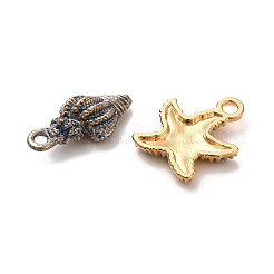 60本15スタイルアロイエナメルペンダント  ヒトデと貝殻と渦巻き貝の形  ライトゴールド  ミックスカラー  18~19.5x7.5~15x3~6.5mm  穴：1.4~2.5mm  4個/スタイル&nbsp;ENAM-PH0002-28