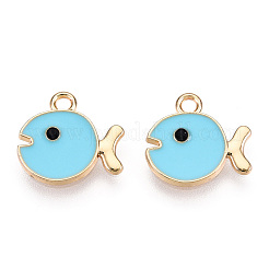 ライトゴールドメッキ合金チャーム  エナメル  魚  ライトブルー  14x15x2mm  穴：1.6mm&nbsp;ENAM-T009-19A