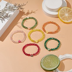 6 個 6 スタイル オレンジ & アボカド & パイナップル & スイカ & レモン ポリマー粘土ストレッチ ブレスレット セット  女性のためのキラキラしたガラスビーズの積み重ね可能なブレスレット  ミックスカラー  内径：2インチ（5cm）  1個/スタイル&nbsp;BJEW-JB08864