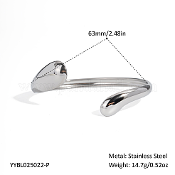 女性用 304 ステンレススチール オープンカフバングル  ティアドロップ  ステンレス鋼色  内径：2-1/2インチ（6.3cm）&nbsp;OV2068-2