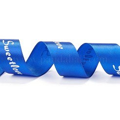 ポリエステルグログランリボン  単語甘い愛と  ギフトラッピングパーティー用  ブルー  1インチ（25mm）  45 m /ロール&nbsp;SRIB-H039-A02