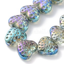 電気メッキ透明ガラスビーズ連売り  ハート  ダークシーグリーン  15x13mm  穴：1.2mm  約50個/連  25.59''（65センチメートル）&nbsp;EGLA-R114-02A-FR03