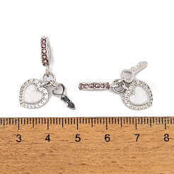 ラックメッキ合金ライトローズラインストーンヨーロピアンダングルチャーム  キーとハートの大きな穴のペンダント（エナメル）  プラチナ  ホワイト  27.5mm  穴：4.5mm&nbsp;FIND-C055-27P-01