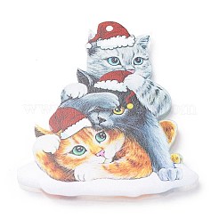 クリスマス猫の形のアクリルペンダント装飾  ナイロンロープと鉄のベル付き  車のバックミラー吊り飾り用  猫の形  80x67.5x4mm  穴：2.5mm&nbsp;HJEW-E007-01G-08