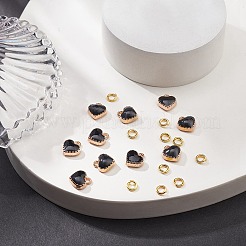 ハート合金エナメルチャーム  黄金の開いた丸カンで  ブラック  チャーム：8x7.5x2.5mm  穴：1.5mm  10個;縄跳び：20ゲージ  4x0.8mm  内径：2.4mm  10pc&nbsp;ENAM-YW0002-85D