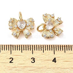 ガラスのラインストーンのチャームが付いた真鍮  丸カン付き  ハートちょう結び  18KGP本金メッキ  10x12x4mm  穴：3.2mm&nbsp;KK-H455-17G