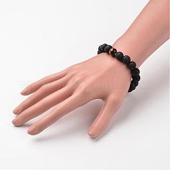 天然溶岩ロックビーズストレッチブレスレット  タイガーアイビーズと  54mm&nbsp;BJEW-JB02294-03