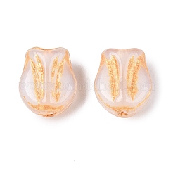 ガラスビーズ  チューリップ  ゴールドライン入り  フローラルホワイト  8.5~9x7~7.5x5mm  穴：0.9~1mm&nbsp;GLAA-T021-76M-01
