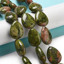 天然石ユナカイトビーズ連売り  フラットティアドロップ  17.5~18x13~13.5x6mm  穴：1.2~1.4mm  約11個/連  7.56''（19.2センチメートル）&nbsp;G-P528-L19-01