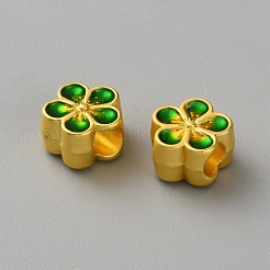 合金エナメルヨーロピアンビーズ  大穴ビーズ  花  グリーン  10.5x10.5x6.5mm  穴：4mm&nbsp;FIND-WH0695-033G-B