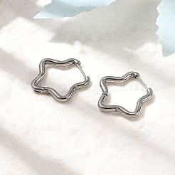 201 ステンレススチールフープピアス  316サージカルステンレススチールピン付き  ステンレス鋼色  スター  23x22.5x2.5mm&nbsp;EJEW-Z137-02P-05