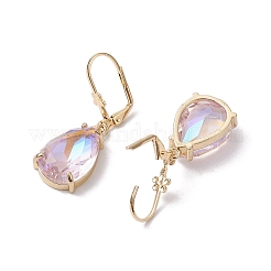 ガラスフレンチフックピアス  真鍮のパーツと  ティアドロップ  ミックスカラー  39x13mm&nbsp;EJEW-C077-08KCG