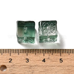 透明ガラスビーズ  グラデーションカラー  正方形  濃い緑  10x11x11mm  穴：1.5mm&nbsp;GLAA-D025-02C