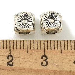 チベット風合金ビーズ  カドミウムフリー＆鉛フリー  花を持つキューブ  アンティークシルバー  6x6x6mm  穴：3.5mm  約1315個/1000g&nbsp;FIND-U015-32AS