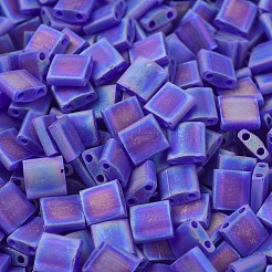 MIYUKIティラビーズ  日本製シードビーズ  2穴  （tl151fr）マット透明コバルトab  5x5x1.9mm  穴：0.8mm  約118PCS /ボトル  10 G /ボトル&nbsp;SEED-JP0008-TL0151FR