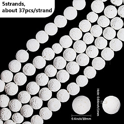5連売り天然溶岩ラウンドビーズ連売り  ラウンド  ホワイト  10mm  穴：1mm  約37個/連  15.15インチ（38.5cm）&nbsp;G-LT0001-02A-01